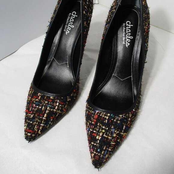 Like New Charles David Frayed Tweed Colorful Classic High Heel Pumps Pointed Toe - Picture 3 of 13
